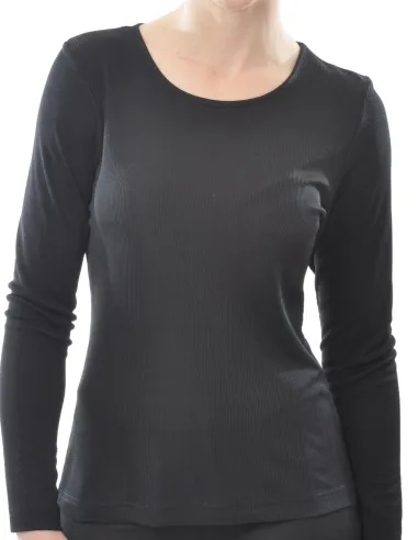 Zijden Dames Rib Shirt Lange Mouw Alkena