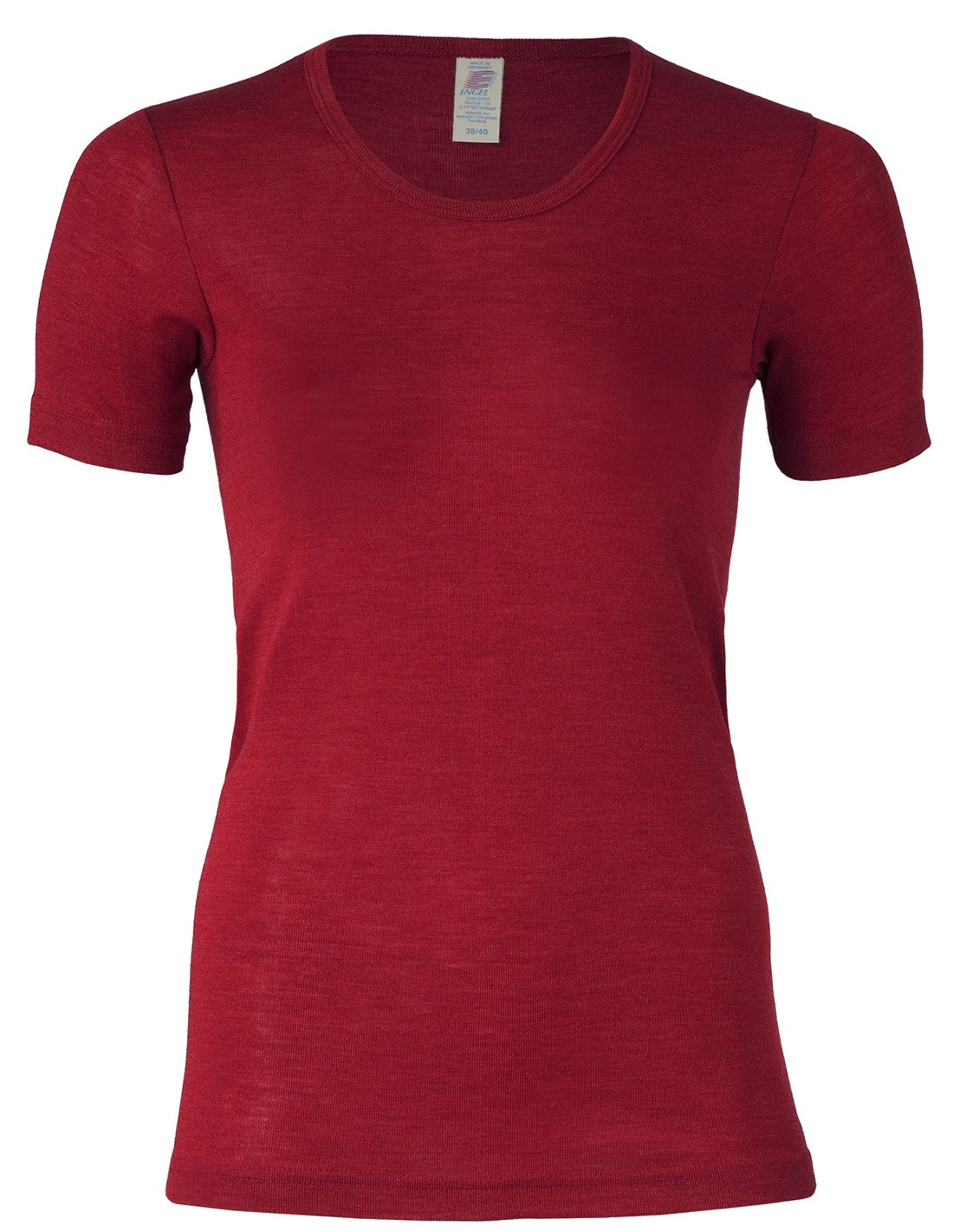Image of Dames T-Shirt Zijde Wol Engel Natur, Kleur Bordeauxrood, Maat 42/44 - Large